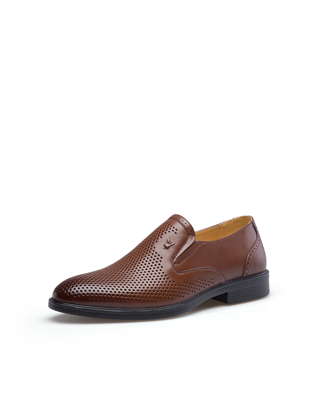 花花公子(PLAYBOY)男鞋2017新款男士透气牛皮冲孔套脚凉鞋商务镂空男士正装皮鞋洞洞鞋棕色7BW509111L02