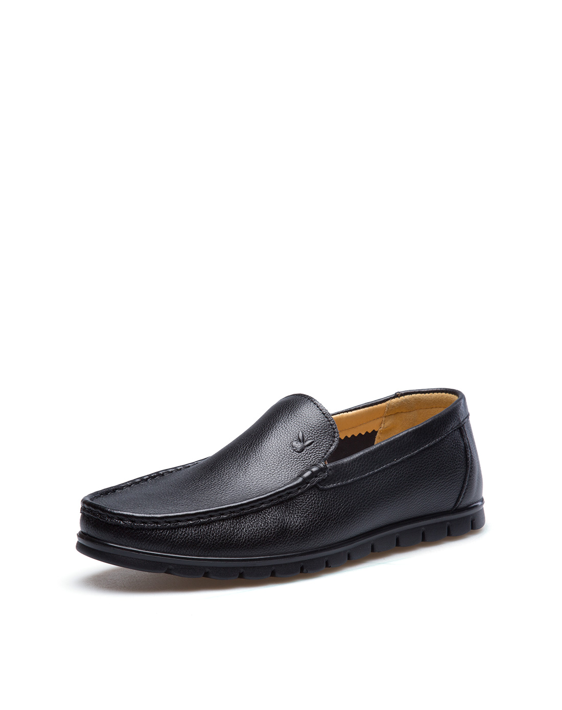 花花公子(PLAYBOY)男鞋2017新款男士缝线套脚牛皮革休闲鞋头层牛皮舒适驾车豆豆鞋黑色7AW509096D01