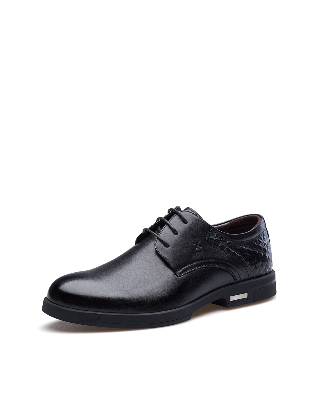 花花公子(PLAYBOY)男鞋 男士鳄鱼纹牛皮系带商务休闲皮鞋圆头透气简约宴会结婚鞋黑色6CW566007D01