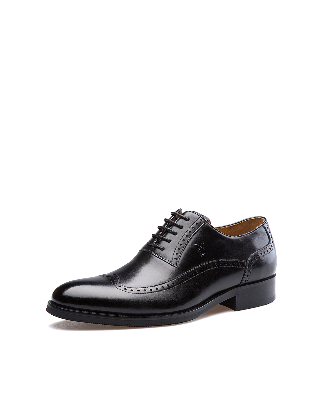 花花公子(PLAYBOY)男鞋夏季男士商务正装皮鞋男真皮头层牛皮英伦尖头系带鞋子男潮鞋黑色7BW607001D01