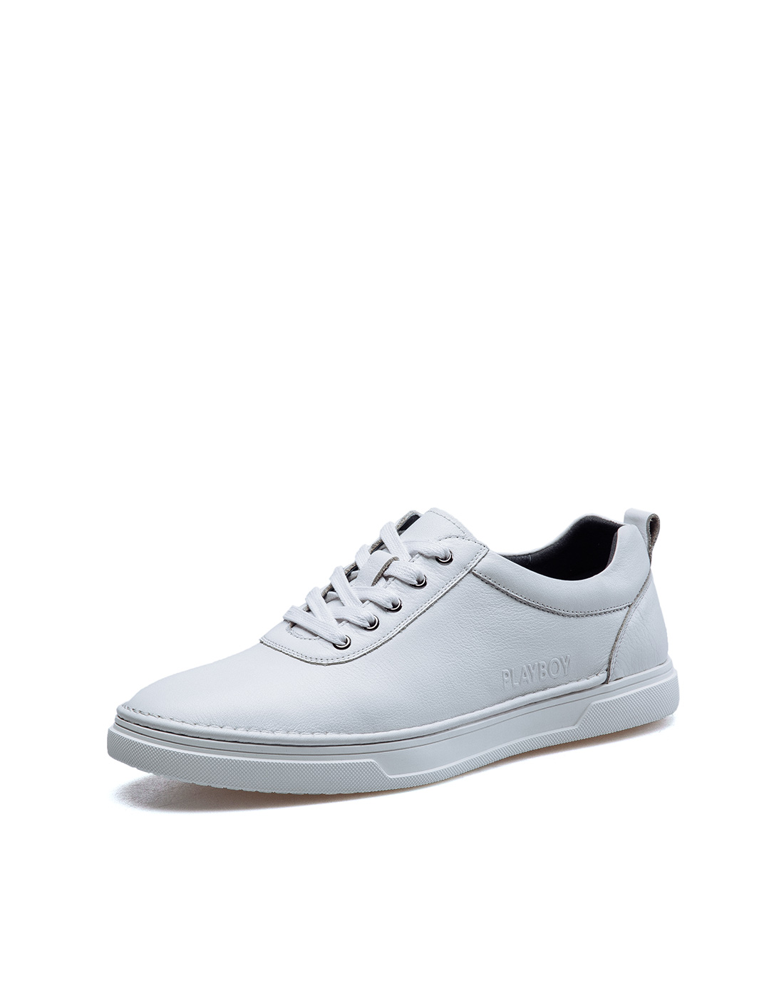 花花公子(PLAYBOY)2018夏季新款男士真皮耐磨休闲系带板鞋休闲鞋男鞋白色