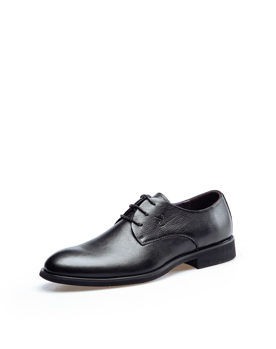 花花公子2018新品男士摔纹牛皮商务系带正装德比鞋男鞋黑色