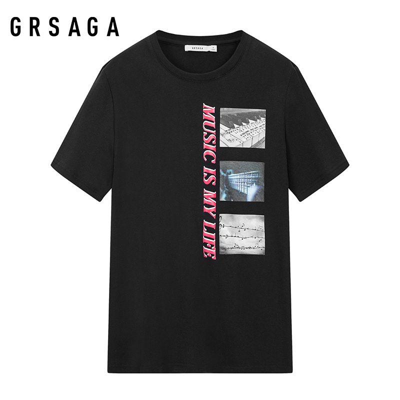 GRSAGA夏季休闲黑色系T恤11723811107