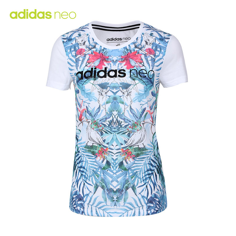 adidas阿迪达斯 NEO 年女子花卉图案休闲短袖T恤 BP6636
