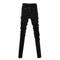 Gurbaks黑色潮流牛仔裤男夏季薄款韩版修身型小脚裤休闲男裤子长H003HS