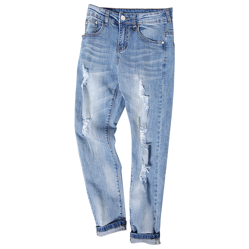 Gurbaks破洞牛仔裤男夏季薄款小脚裤潮流修身韩版男裤子九分裤男GN351