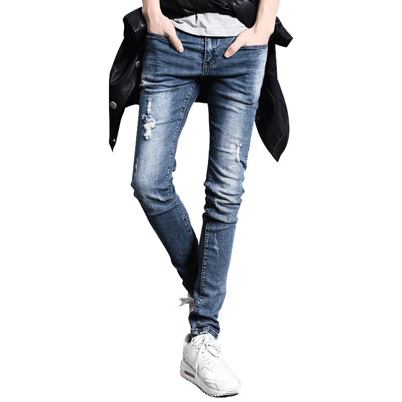 Gurbaks夏装韩版修身时尚小脚裤男2017青少年破洞潮流男士牛仔裤GN153.