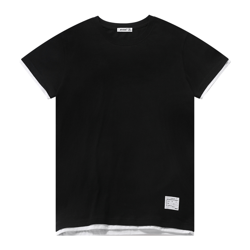 Gurbaks纯色假两件短袖男圆领T恤宽松版夏季半袖打底衫男装GT2222