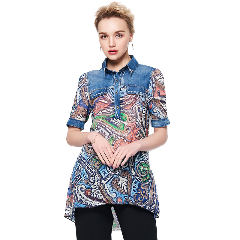 TZI516HK潮流拼接牛仔印花裙