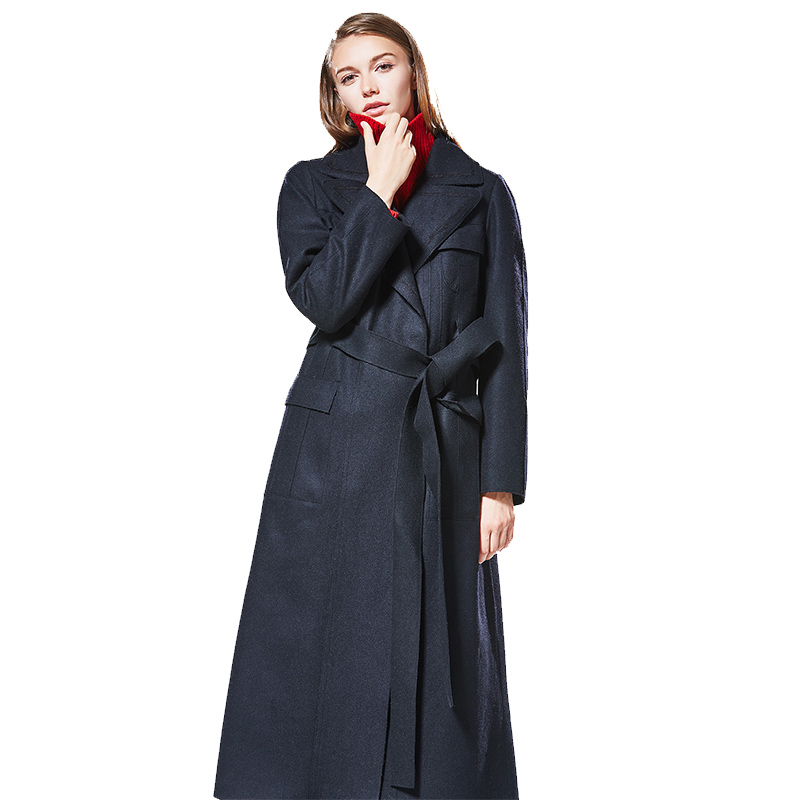 CBI005HE46气质双排暗扣收腰长款羊毛大衣