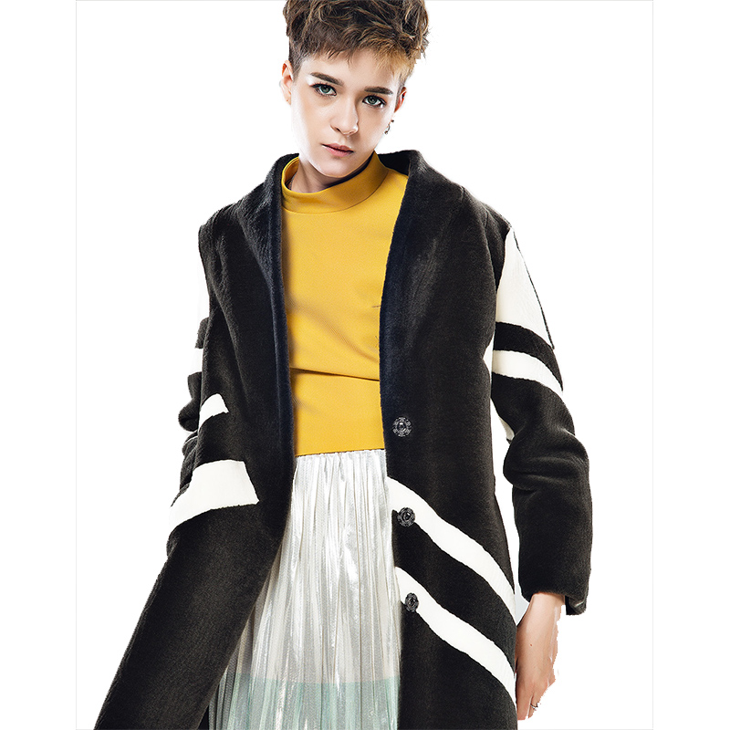 CDN106SG46个性条纹显瘦设计中长款羊毛外套