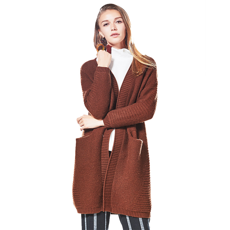 CDY026JC50时尚通勤双口袋中长款牦牛绒开衫