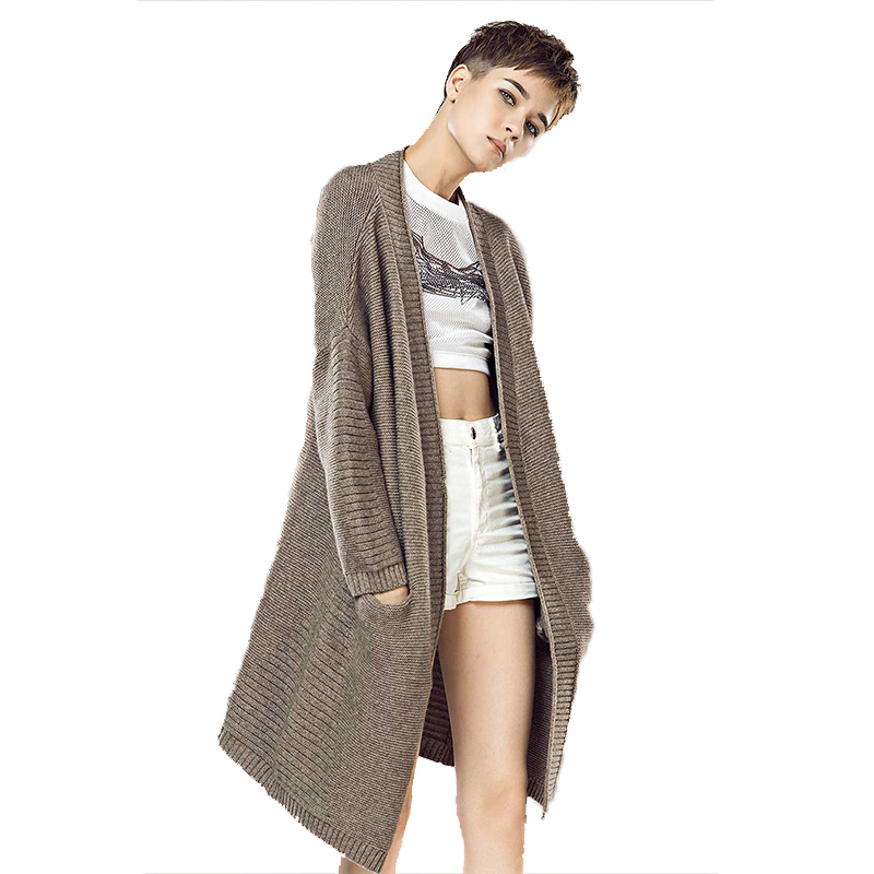 CDY026QK50时尚通勤双口袋中长款牦牛绒开衫