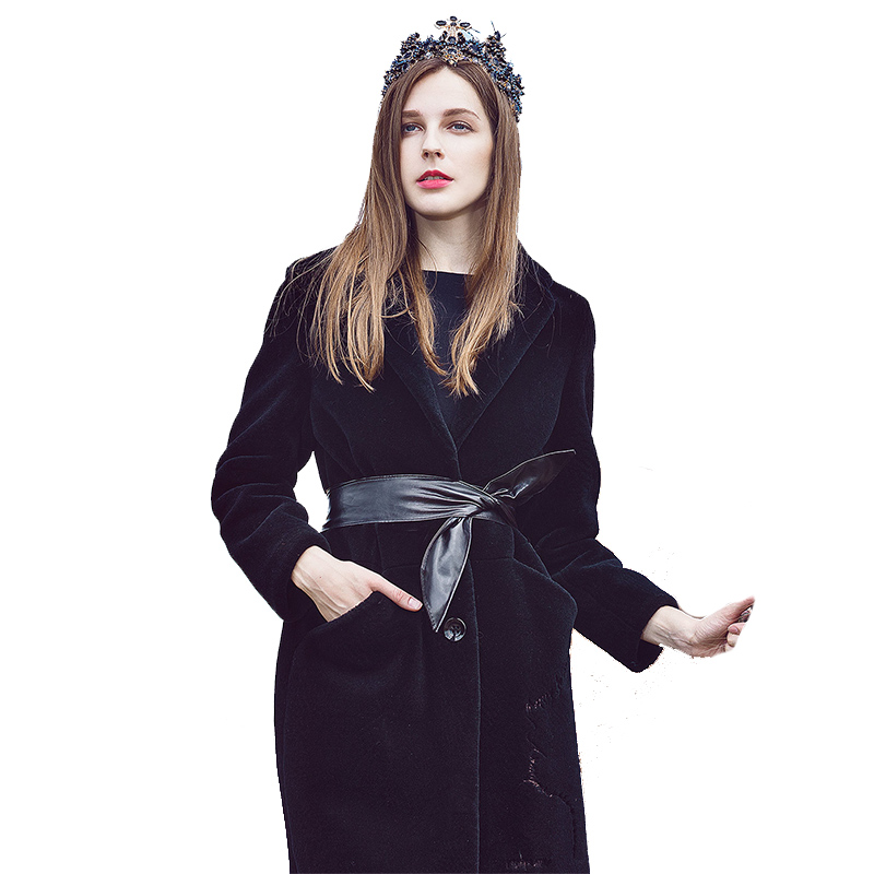 CGO009HE48时尚字母图案通勤中长款羊剪绒大衣