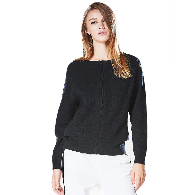 CMX008HE46经典拉链开襟圆领常规款羊毛衫