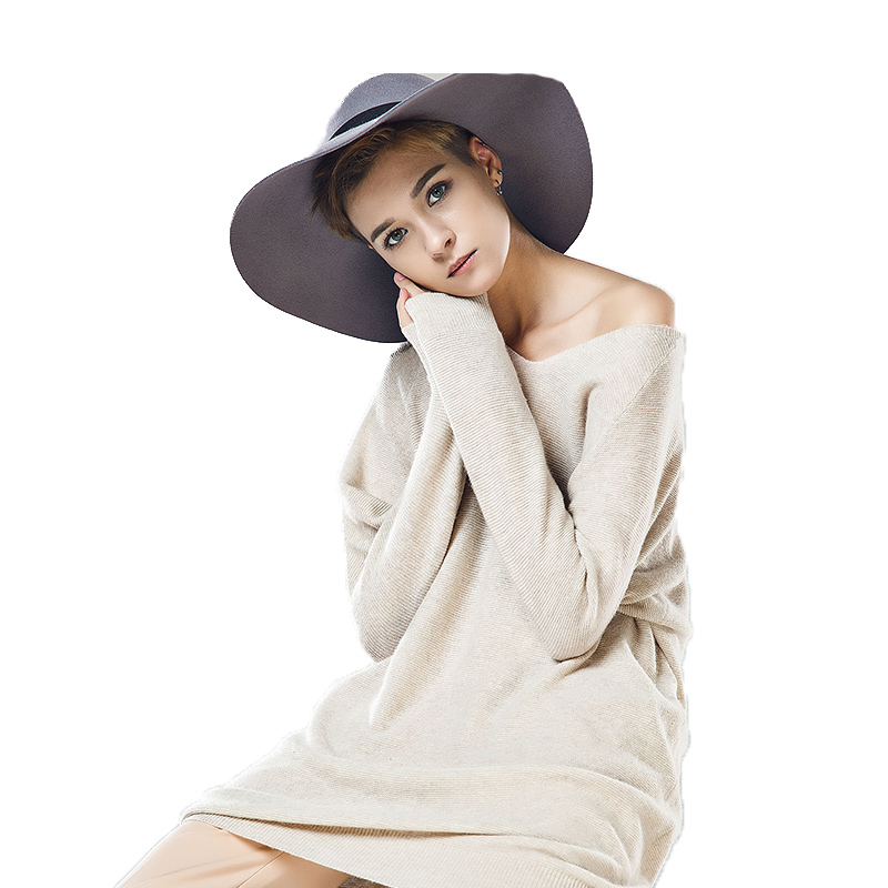 CMX012MS46清新简约V领宽松中长款套头羊毛衫