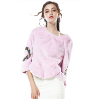 CNK002FZ48气质甜美袖口钉珠修饰套头进口水貂毛外套