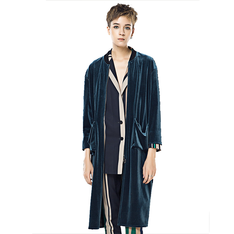 COU011LA46休闲百搭拉链开襟实用双口袋长款外套