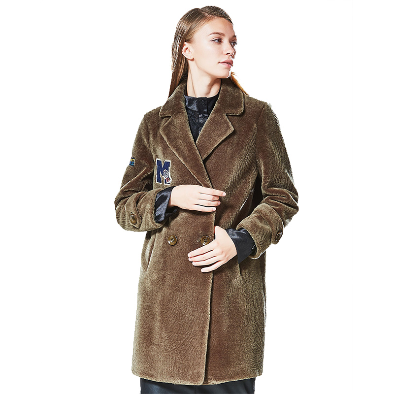 CXC102JL48优雅字母贴布插袋中长款羊毛外套