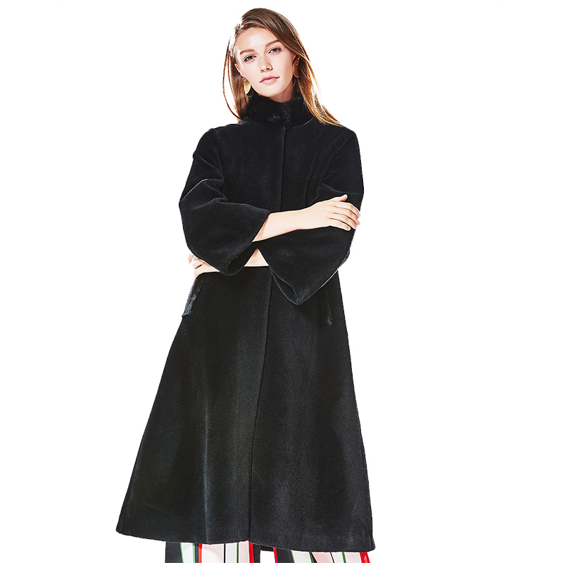 CQZ342HE48时尚单排暗扣宽松中长款羊毛外套