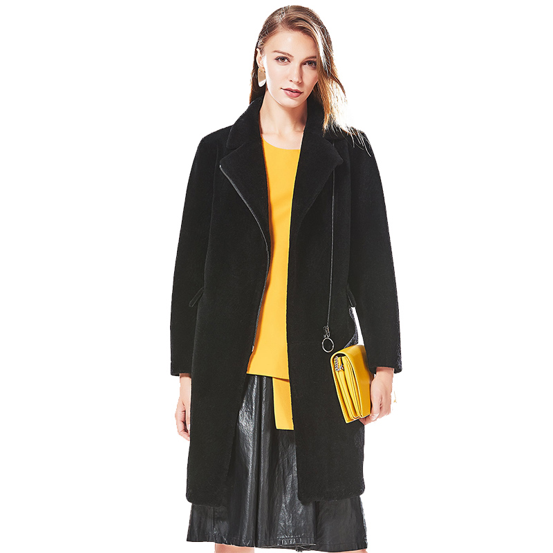 CQZ345HE48经典圆环拉链开襟中长款羊毛外套