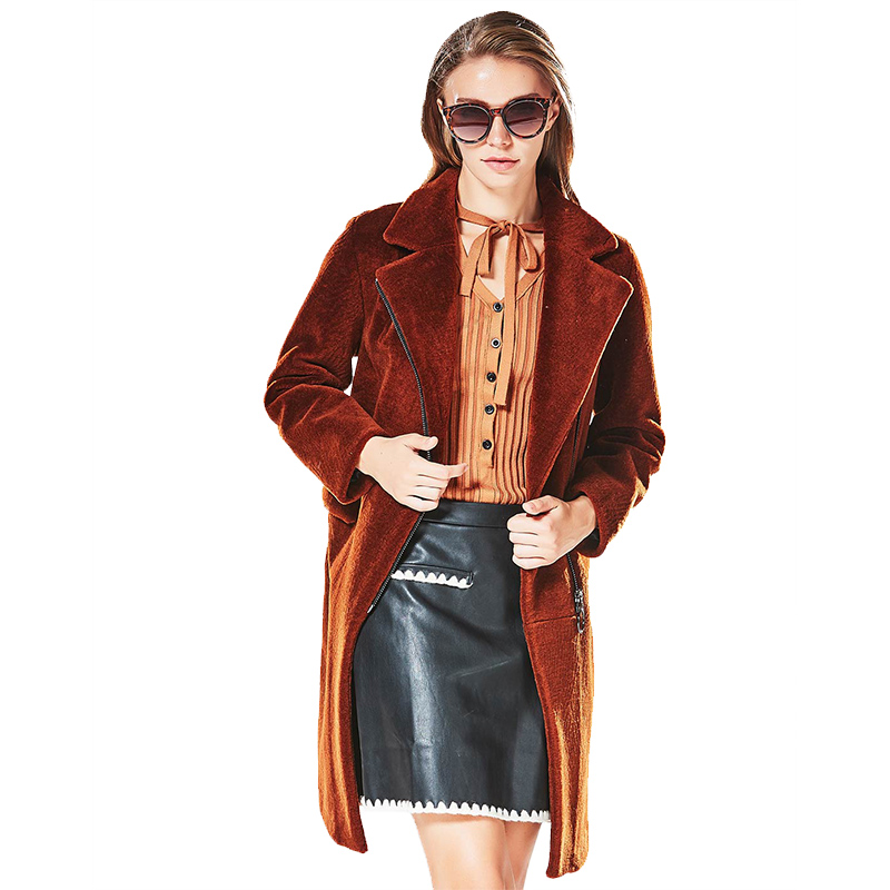 CQZ345JC48经典圆环拉链开襟中长款羊毛外套