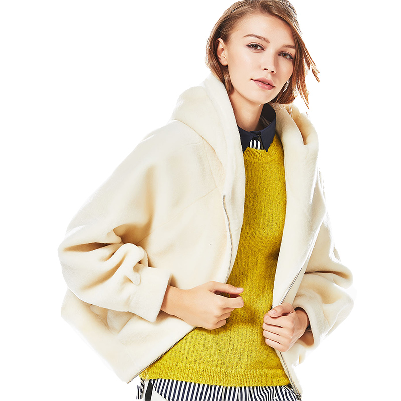 CQZ349MB48甜美拉链开襟连帽常规款羊毛外套