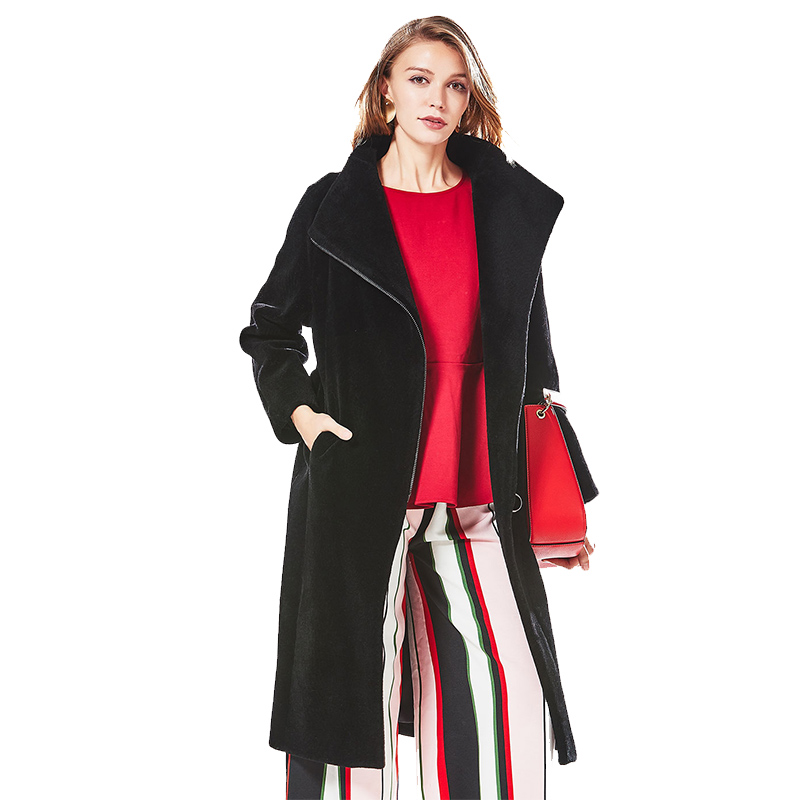 CQZ340HE48保暖舒适拉链开襟插袋中长款羊剪绒大衣