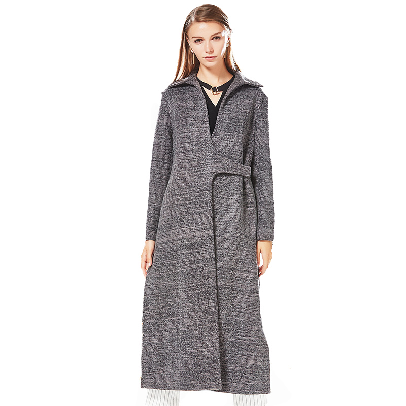 CBI001SH46气质百搭翻领半开叉设计长款羊毛大衣