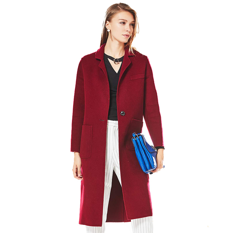 CDN108JH48简约一粒扣双口袋设计中长款全羊毛呢大衣