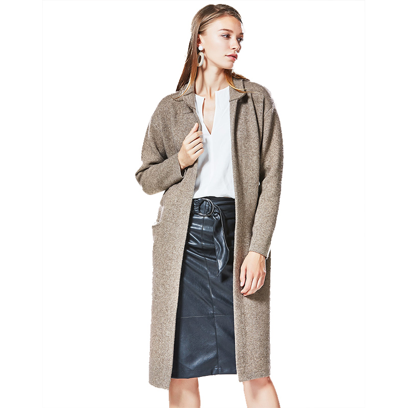 CDY030QK50简约舒适立领双口袋中长款牦牛绒开衫