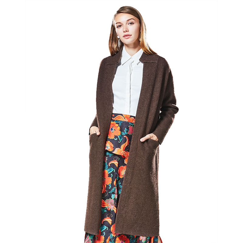 CDY030SK50简约舒适立领双口袋中长款牦牛绒开衫