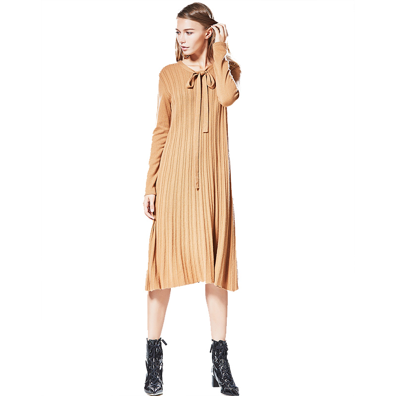 CKY009TS气质修身系带设计纯山羊绒连衣裙