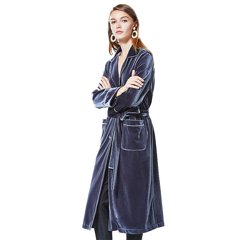 COU019HS46优雅睡衣风腰带长款外套