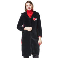 CQY069HE运动休闲字母贴布连帽中长款羊毛外套