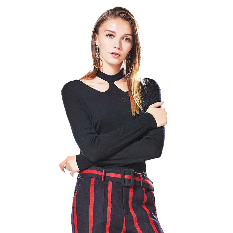 CTY002HE时尚镂空设计领型常规款全羊毛套头衫