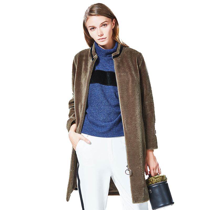 CXC104JL48休闲字母数字印花拉链开襟中长款羊毛外套