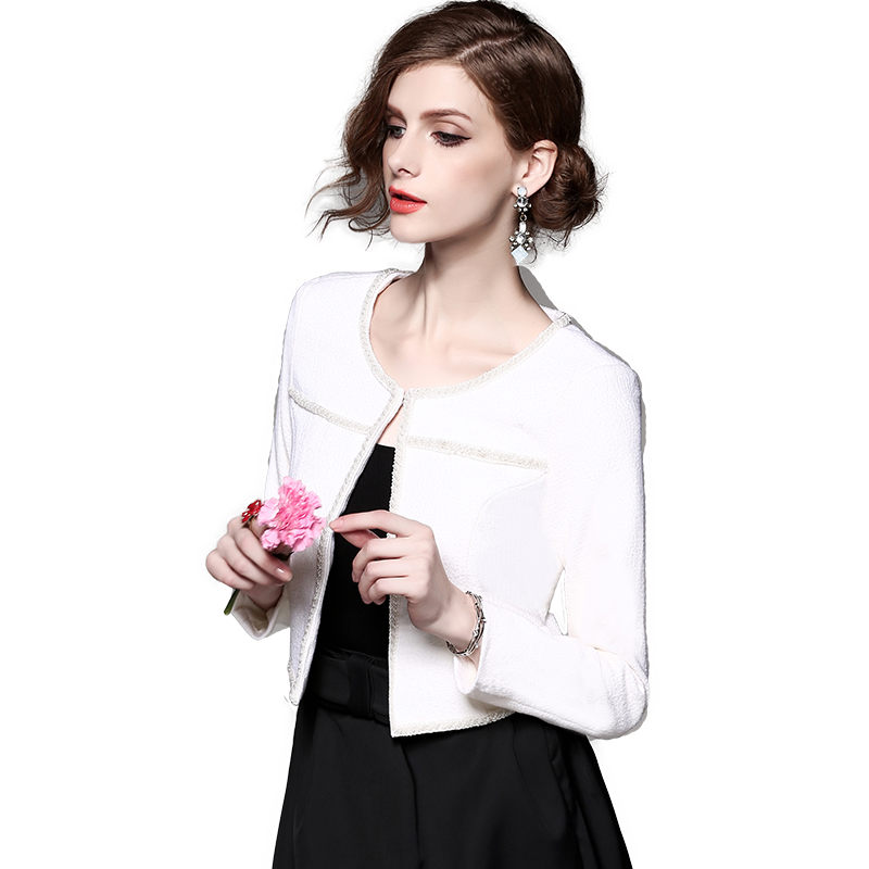 希娅长袖小香风短外套女春秋季毛呢外衣短款米白色小外套短装上衣小款女W6169