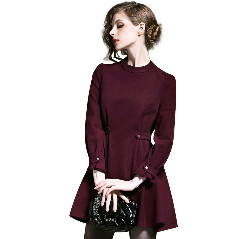 希娅秋冬款小香风气质a字短裙修身收腰灯笼袖毛呢长袖打底连衣裙L5239