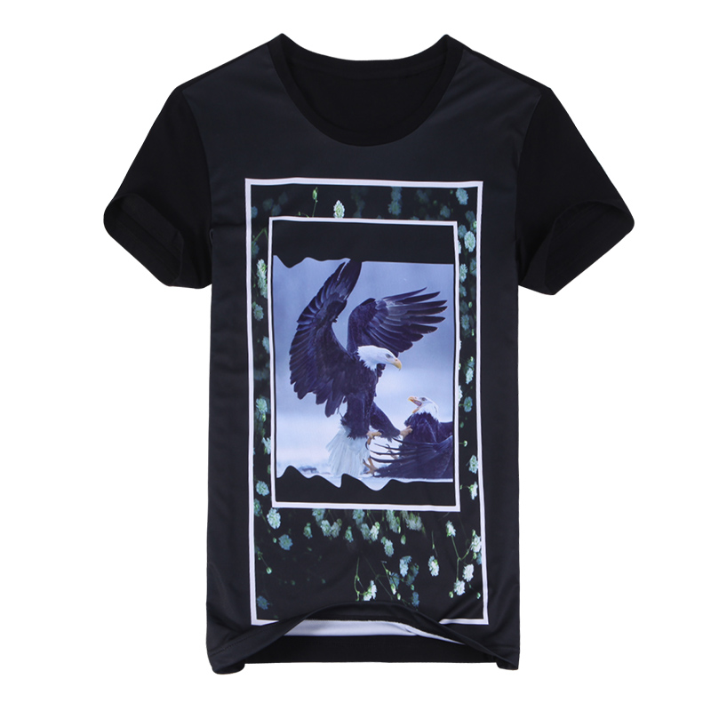 迪尔马奇 2017夏男装新雄鹰图案印花拼接修身圆领男短袖T恤M01516_I76