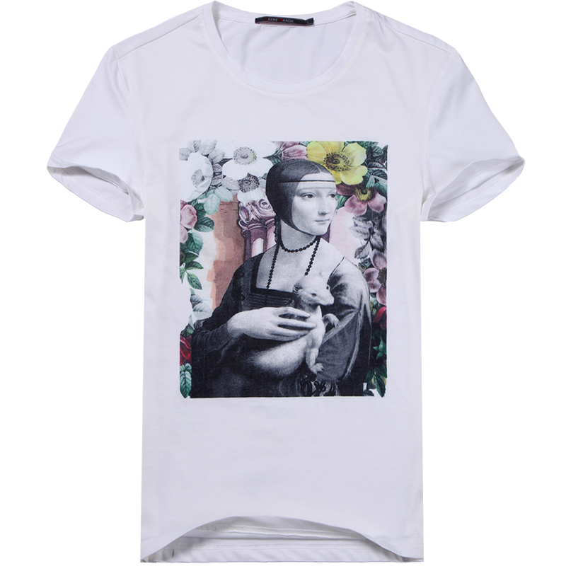 迪尔马奇 2017夏季新品肖像油画印花弹性修身圆领男短袖T恤M01505_K71