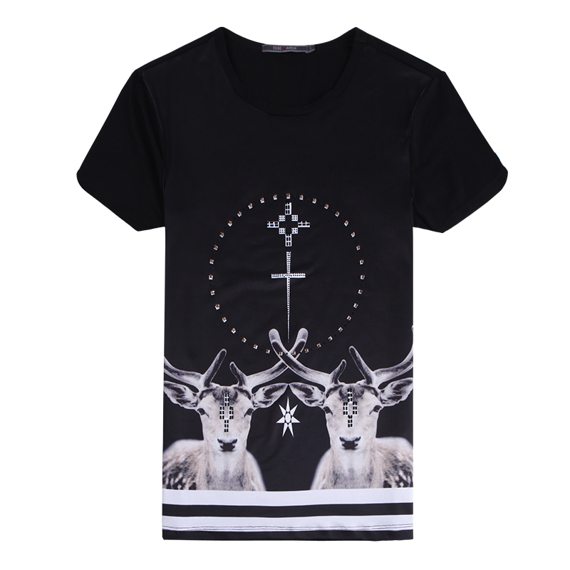 迪尔马奇夏新3D印花圆领修身潮男士短袖T恤半袖上衣M01597_N94