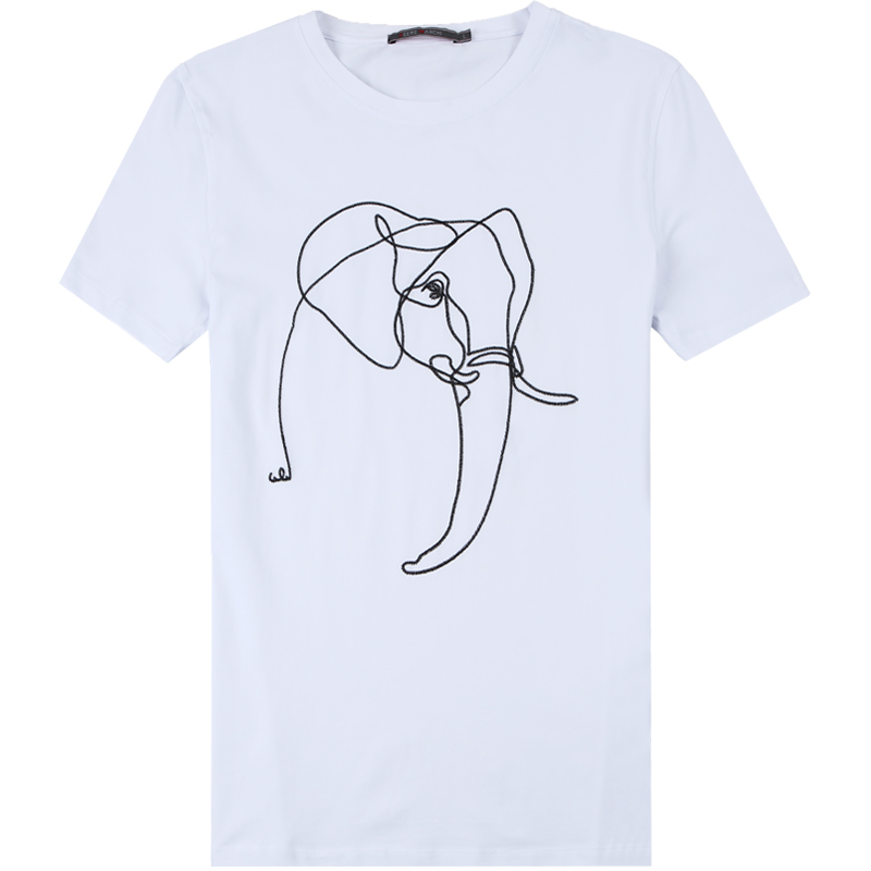 迪尔马奇2017夏季新品白色简约男士大象线条短袖圆领T恤M01646_s14