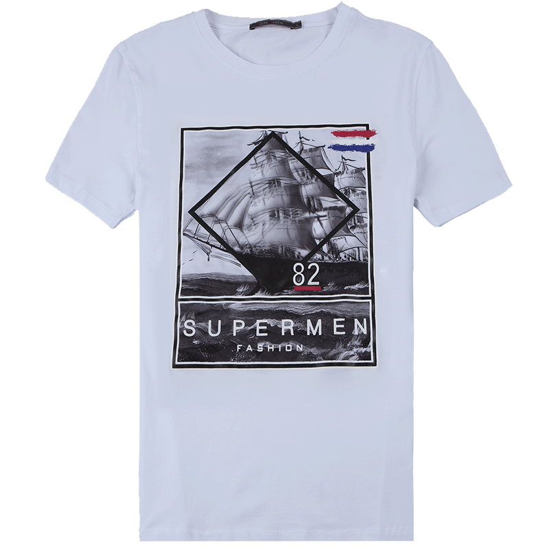 迪尔马奇2017夏季新品欧美潮男帆船字母印花圆领短袖T恤M01773_S49