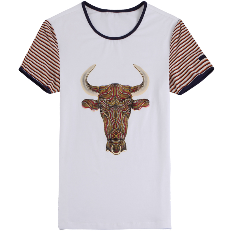 迪尔马奇2017夏牛头立体烫金印花圆领男士短袖T恤半袖上衣M01545_G82