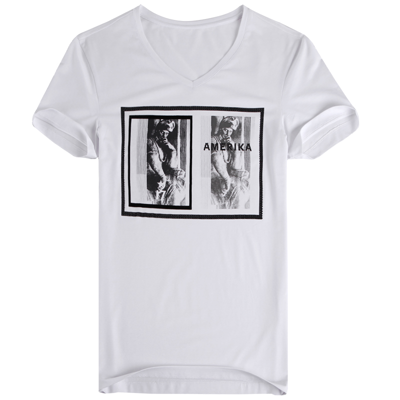 迪尔马奇夏新英伦时尚柔软舒适V领潮男短袖T恤复古半袖M01560_I72