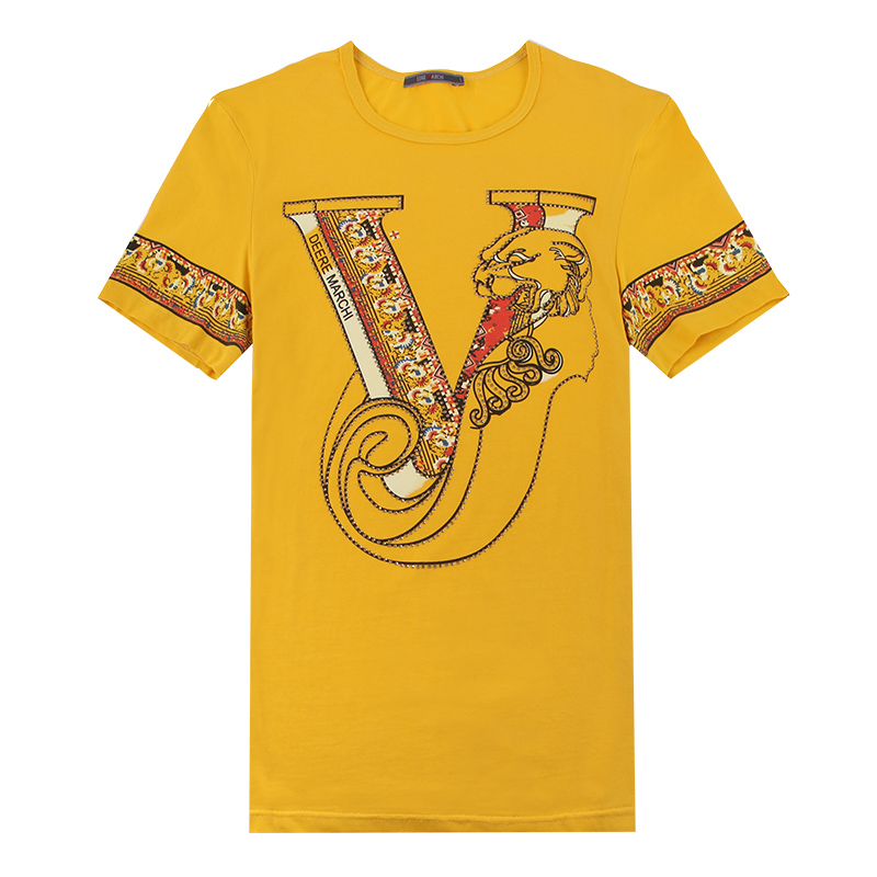 迪尔马奇2017夏新烫钻印花修身圆领潮男士短袖T恤半袖上衣M01612_F18