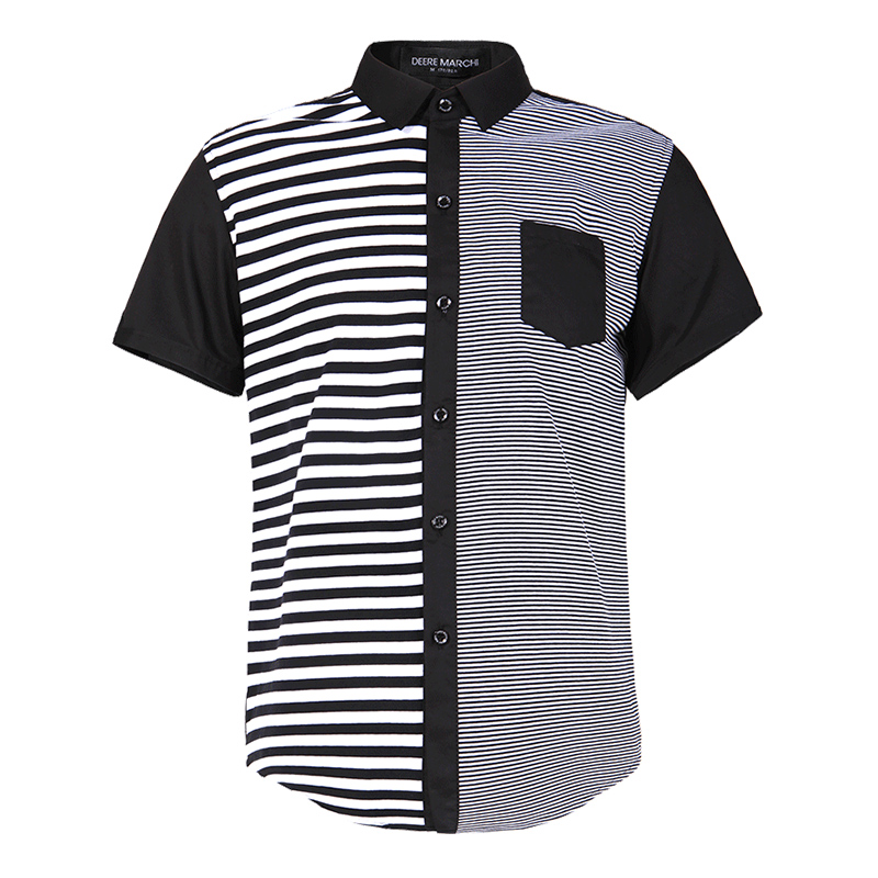 迪尔马奇 夏季短袖衬衣时尚条纹拼接修身简约男士短袖衬衫DC150
