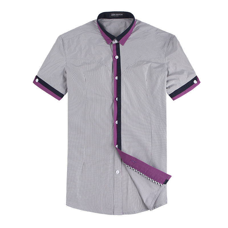迪尔马奇2017夏季新品修身拼接撞色绅士男士短袖衬衫M02510