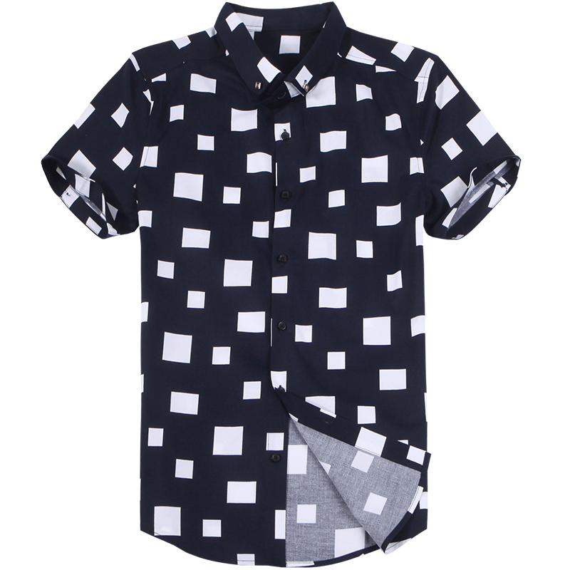 迪尔马奇2017夏欧美时尚修身方块男短袖衬衫衬衣上衣M02502